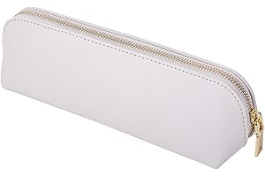 Fyore Leather Pencil Case Slim Design Pen Bag with Metallic Zipper Pocket Size for or Student Office College Middle School (Beige)