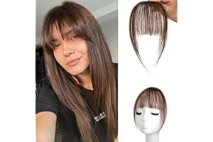 SWY HAIR Bangs Hair Clip in Bangs 100% Real Human Hair Extensions Wispy Bangs Clip on Air Bangs for Women Hairpieces Curved Bangs for Daily Wear (A-Dark Brown, Wispy Bangs)