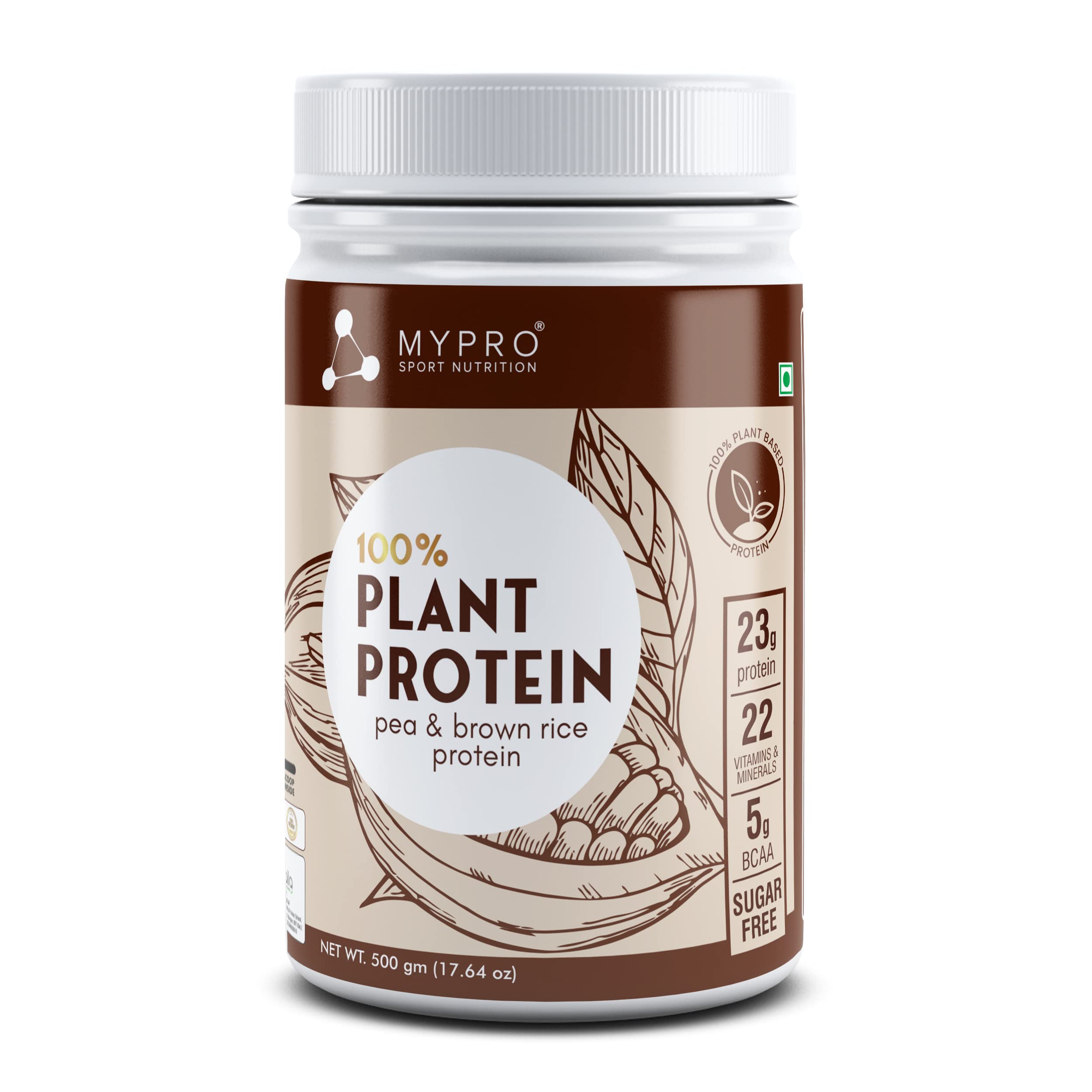 Mypro Sport Nutrition Plant Protein Powder Pea & Brown Rice Protein (23g protein,22 Vitamins & minerals,5g BCAA) Plant Based 