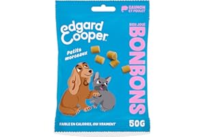 Edgard & Cooper Friandises pour Chien Petits Bonbons Naturels Chien Adulte sans Cérales, Sachet de 1x50g, Saumon & Poulet