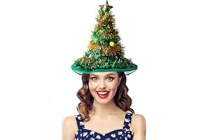 JIAMIAN Sombrero de Navidad, Gorro de Árbol de Navidad, Adulto Verde Lentejuela Dorada, con Estrella Divertido Gorro de Navidad, Gorro de Bruja para Fiesta de Papá Noel Decoración Navideña tocado