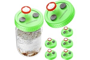 ZHANXUBIO Coperchio per barattoli di funghi per coltura di liquidi, bocca larga, bocca rejular, in plastica per uso alimentare, per coltivazione, con membrana in PTFE e porte di iniezione autorigeneranti per