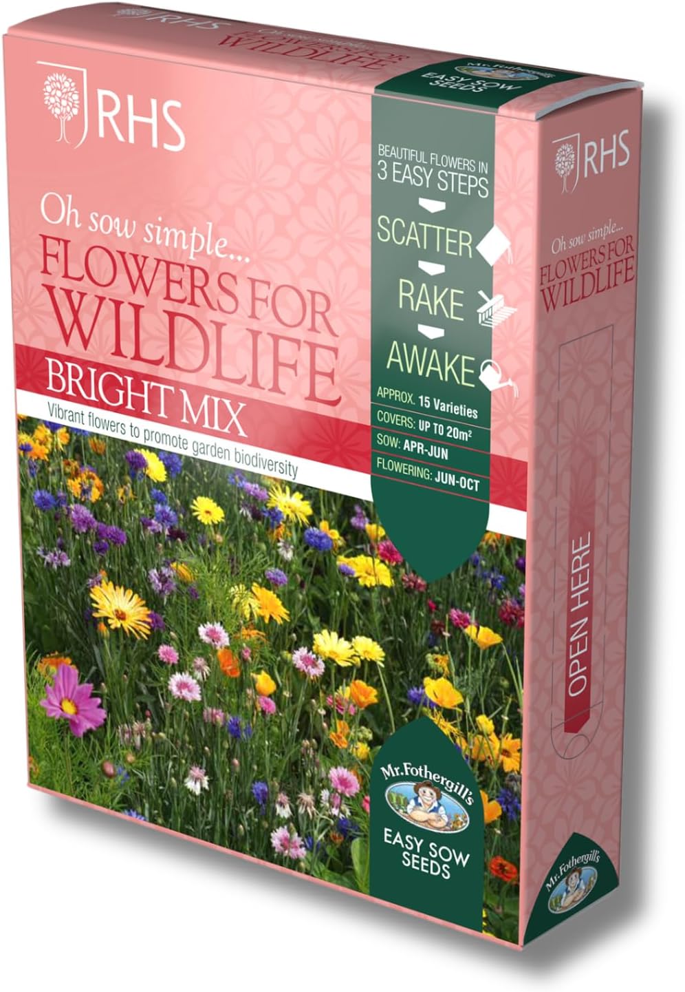 Mr Fothergill’s RHS Flowers for Wildlife Seeds, Bright Flower Seed Mix with Approx 15 Varieties, Long Flowering Display Jun-Oct, Wildlife Friendly Borders and Beds, Nectar and Pollen Rich Mix
