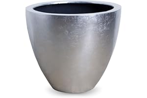 ‎VIVANNO VIVANNO Pflanzkübel Pflanzgefäß Blumenkübel exklusiv Fiberglas Silber Olivia - 35 x 42 cm