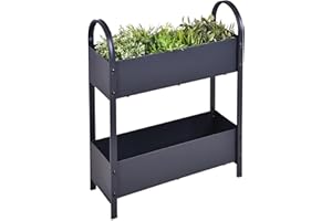 ‎SPETEBO Metall Etagen Hochbeet anthrazit pulverbeschichtet - 60 x 22 cm - Frühbeet aus Eisen dunkelgrau mit 2 Pflanzkästen - Gemüse Anzucht Vertikalbeet Pflanzkasten Blumenkasten Blumentreppe Kräuter Garten