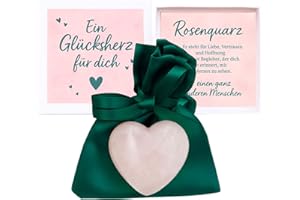 MilaBoo® Glücksherz 4 cm – Handgefertigter Edelstein in Herzform im Samtsäckchen & Geschenkbox – Handschmeichler mit Karte und Botschaft