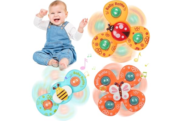 Ainiv 3PCS Coccinelle Abeille Papillon Animaux Mignons Jouets de Bain Bébé, Ventouses Rotatives, Spinner Cadeau pour Tout-Petit, Enfants, Filles, Garçons