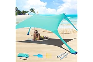 Cuupo Namiot plażowy, Pop-up, 2 x 2,1 m, LSF 50, Lycra, ochrona przed słońcem, do użytku na zewnątrz, ochrona przed wiatrem, z drążkami stabilności, podwórko z kocem plażowym, turkusowy