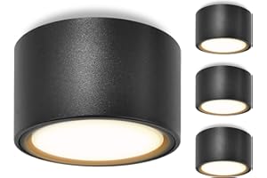 GeyouLux 4 Focos LED Techo Focos Superficie Grientable incl. Bombilla 6W Intercambiable Módulo GX53 LED Plafón Focos 3000K Blanco Cálido Aluminio Ø95x55mm Focos LED Interior 680LM Lampara Techo Negra