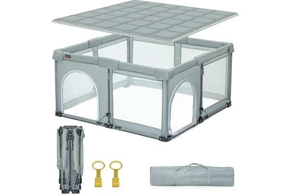 Heyo.Ja Parc pour bébé pliable, portable, pop-up, avec tapis renforcé, facile à plier, grille de sécurité pour l'intérieur et l'extérieur (127 x 127 x 67 cm)
