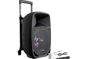 Party Light & Sound - PARTY-8LED - Enceinte sur Batterie 8”/20cm de 300W avec 1 Micro Filaire et Effet Lumineux sur Le woofer - Bluetooth, USB et AUX - Noir…