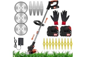 KNUTAT Debroussailleuse Electrique Coupe-Bordures Professionnel éLectriques sans Fil avec 2pcs 24V Lithium Batterie Puissante 3 Pcs Lames MéTalliques avec Poignée Télescopique pour Parcs,Fermes