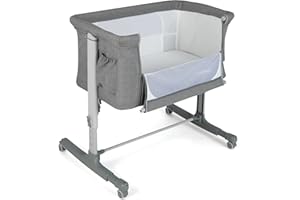 COSTWAY Culla Neonato Fianco Letto 3 in 1, Lettino Dondolo Neonati con Materasso, Culla da Campeggio con Ruote e Borsa, Regolabile In Altezza, Inclinazione di 10°, per Bambini 0-6 Mesi (Grigio)