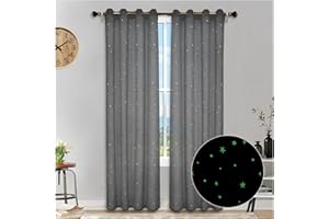 HonunGron Lot de 2 Étoiles Rideau Fluorescents Semi-Transparents, Rideaux Occultants à Oeillets, Les Étoiles Rideaux en Tulle pour Décoration Chambre d'enfant (Noir,2X H 243 X B 132cm)