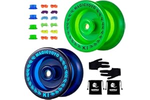 YOSTAR K1 Yoyos Pack of 2, Vaual Responsive Yoyo Master Pack, Tug-Return Trick Yoyo for Kids & Beginners, Plastic Pro Yo-Yo Set, Yo-yo Ball, with 12 Strings, Glove, Bag, 4 Hubstacks