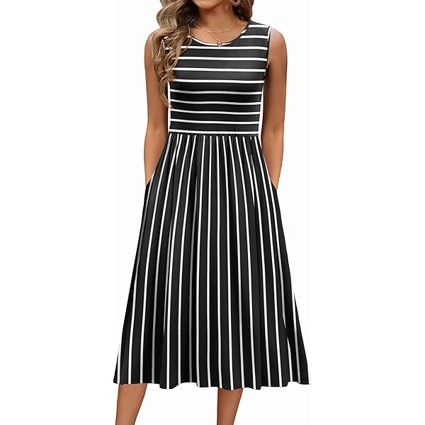 HOTOUCH Jurk Vrouwen Elegante Tuniek Jurk Ronde Hals Casual Jurken Korte Mouw Puff A-lijn Jurken Klassieke Midi Jurk met Zakken S-XXL, Bordeaux, XXL