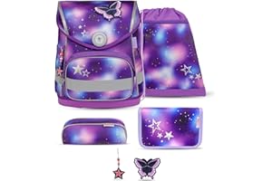 Belmil Compact mit Patches Schulranzen Set 5-teilig mit Brustgurt (405-41/AG/B/S) (Shining Fairy)