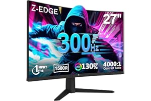 Z Z-EDGE Z-Edge Ecran Pc Gamer Incurvé 27'' 300Hz (DP1.4 * 2), 1ms MPRT, FreeSync, FHD, 240Hz (HDMI2.0 * 2), Moniteur Gaming LED 16:9, Inclinaison Réglable, 1500R VA, 4000:1, VESA 100 * 100mm(DP Câble Inclus)