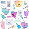 22 Pieces Miniature Bucket Doll Housework Cleaning Supplies Mini Dollhouse Accessories Mop Dustpan, Brush, Broom, Bucket Dollhouse Furniture Decoration Accessories for Dolls Pretend Play, Random Color