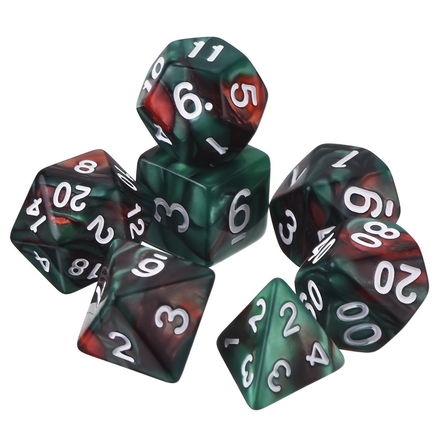 eBoot Dados Poliédricos Set de 7-Dados para Dungeons y Dragons con Bolsa Negra (Rojo Verde) - Imagen 3