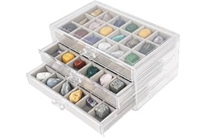 Dmnnlp Rock Vitrine, Acryl Rock Sammelbox, 3 Etagen 54 Fächer(3x3.5cm), Aufbewahrungsbox mit Fächern für Kleine Sammlerstücke, Fossil Kristalle, Edelsteine, Steine (Grau 3)