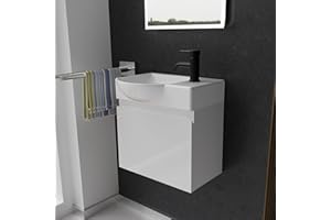 ‎ALPENBERGER GERMANY Alpenberger Waschtisch mit Unterschrank | Gäste WC Waschbecken Klein 45 cm Breit | Aufsatzwaschbecken mit Waschbeckenunterschrank | Badmöbel Hängeschrank | Waschtischunterschrank Weiß