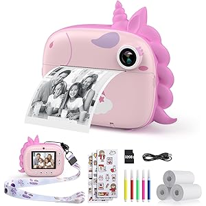 HiMont Kids Instant Print Camera for Girls Boys 3-12 Years Old - Selfie Digital Camera With Print Paper, 32G Card, 2.5K Video, Color Pens for DIY - Fun Gift (Pink)
