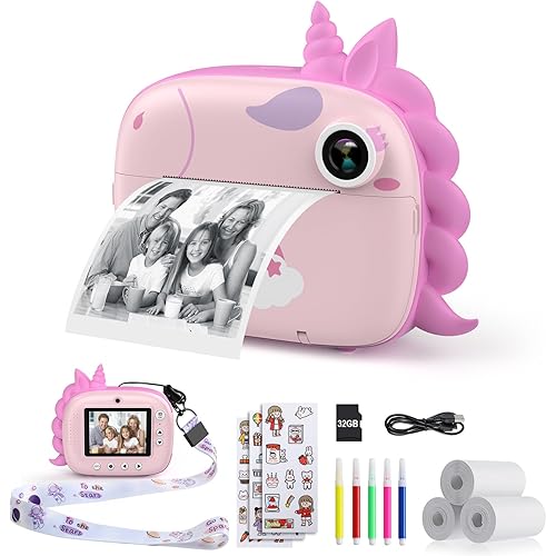HiMont Kids Instant Print Camera for Girls Boys 3-12 Years Old - Selfie Digital Camera With Print Paper, 32G Card, 2.5K Video, Color Pens for DIY - Fun Gift (Pink)