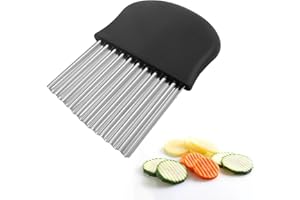 Skythrive Taglia-onda 14 x 9,5 cm - Taglia-onda in Acciaio Inox con Coltello Ondulato per Bambini, Ideale per Patatine, Verdure e Frutta (Nero)