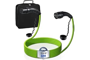 EVJUICION Typ 2 Ladekabel 22kw, 8M Ladekabel Typ 2, 32A/3 Phasig/Modus 3 Ladekabel Elektroauto Typ 2 auf Typ 2 Mennekes, IP55, E Auto Ladekabel Typ 2 Mit Tasche, für IEC 62196-2 BEV PHEV (8M|22kw)