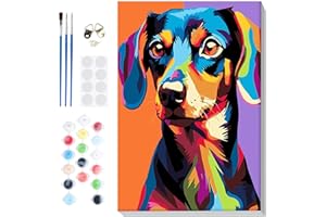 Lxmsja Perro Colorido Pintar por Numeros Adultos Niños con Marco, DIY Animal Cuadros para Pintar Colorear por Números Lienzos, Pintura Acrilica Manualidades Adulto Decoracion Hogar Pared 20x30cm