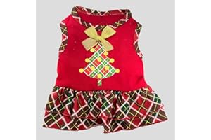 Tangpan Gold Bow-Knot Christmas Tree Print Pet Dog Dress Scottland Plaid Skirt Puppy Clothes Santa Apparel (S)