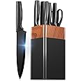 Knife Set, Yabano 7 Pieces Kitchen Knife Set with Universal PE Knife Block, Knife Block Set with Built-in Sharpener, Black Kitchen Knives for Chopping, Slicing, Dicing & Cutting