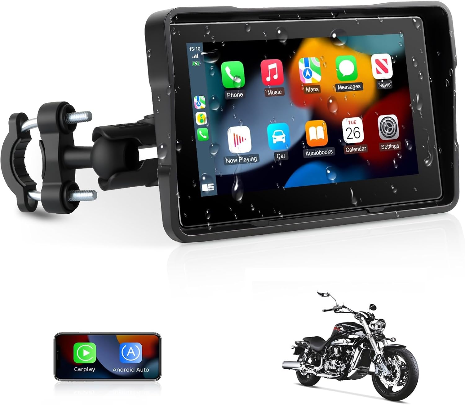 Jansite Motorcycle Carplay Screen 5 inch Wireless Carplay Motorbike Android Auto, Dual Bluetooth Waterproof Motorcycle Sat Nav Siri/G0ogle Assistant