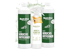 BactoDes - Neutralizador especial de olores concentrado de 2 litros con botella mezcladora en spray - Limpiador enzimático universal con efecto microbiano orgánico - Eliminador de olores eficaz para