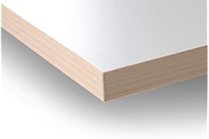 Modulor Holz Tischplatte in 2,5 x 90 x 180 cm mit Kern aus Spanplatte, Platte für Arbeitstisch, mit Buche-Umleimer und Laminatbeschichtung, weiß geperlt