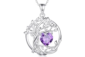 FANCIME Tree of Life Birthstone Necklace for Women 925 Sterling Silver Tree Pendant Birthstone Necklace Jewellery Gemstone Anniversary Birthday Christmas Gifts for Wife Girls Her