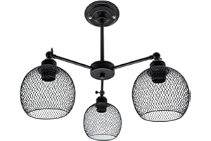 Crzpchas 3-Lights Ceiling Lights Semi-Flush Mount Ceiling Light Modern Ceiling Lighting Fittings Black Chandelier Indoor Adjustable Length, Pendant Lighting for Living Room, Kitchen