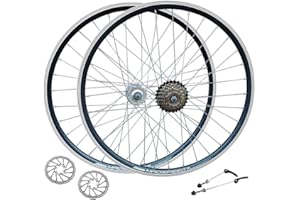 Madspeed7 QR 27.5" 650b (ETRTO 584x19) Mountain MTB Bike Wheel Set + 7 Speed Freewheel (14-28t) + 160mm Disc Brake Rotors – Sealed Bearings Hubs (Very Smooth Hubs) – Double Wall – 32x Silver Spokes