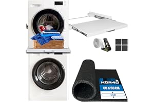 kör4u Premium Antivibrationsmatte 60x60x2cm & kör4u Zwischenbaurahmen weiß mit Ausziehplatte, Stahl, 60,5x54,5 cm inkl. Zurrgurt