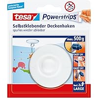 tesa Powerstrips Deckenhaken - Selbstklebender, drehbarer Haken in Weiß zum Aufhängen von Decken-Dekoration - Mit tesa Powers