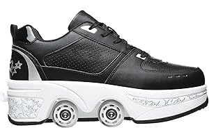 DEFORMATION ROLLER SKATES Double-Row Deform Wheel Automatic Walking Shoes Invisible Deformation Roller Skate 2 in 1 Removable Pulley Skates Skating