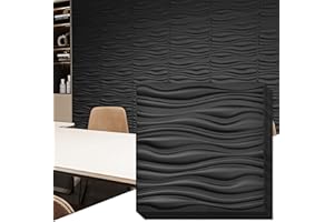 ‎ART3D Art3d PVC Wave Board Textured 3D Wall Panels Black 50x50cm (Pack of 12)