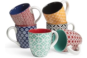 DOWAN Zestaw filiżanek do kawy, 6 x 560 ml, porcelanowe kubki, duże filiżanki w chińskim tradycyjnym stylu, do kawy, mleka, herbaty i kakao, kubek do kawy, wielokolorowy