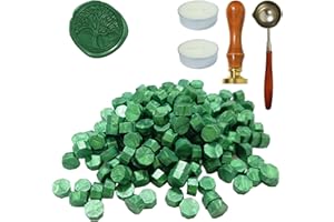 CHEDIN Zestaw pieczęci woskowych, 200 sztuk wosku do pieczęci, 1 stempel drzewa życia, 1 łyżka do wytapiania, 2 podgrzewacze, do lakieru, pieczęci, w stylu vintage, do listu, zaproszenia (A)