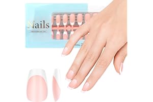 JSRQT 240 szt. francuskich sztucznych paznokci, krótkie coffin French Press on Nail, pełne pokrycie, sztuczne paznokcie żelowe, X-Coat Tip, naklejanie na paznokcie z pre-applied Base Coat Coat Coat