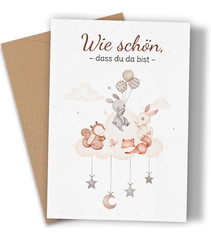 BETESSIN Willkommen Zuhause Karte Zur Geburt – Mit Storch Motiv, Für Geldgeschenke, Rosa
