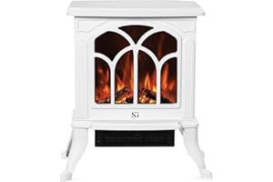 SG Traders Electric Fireplace Stove Heater - 1500W Electric Stove with Wood Burner Effect for Living Room, 3D Flame, electrifying fireplace, 2 Heat Settings, Adjustable Thermostat, L41xW21xH46cm-WHITE
