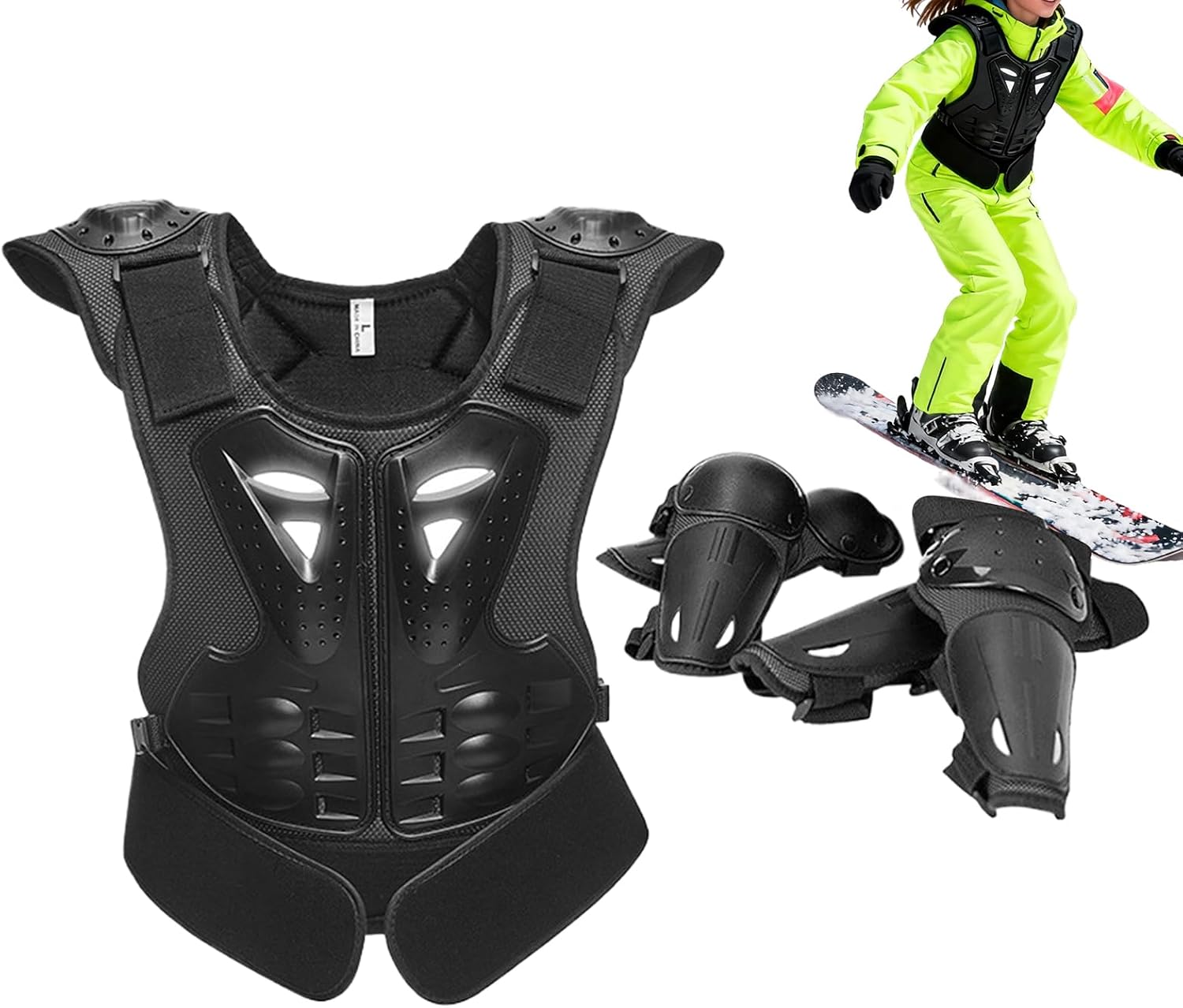 Chaqueta Protección Moto & Rodilleras – PVC EVA M L | Set Protector Mo-to Cross Niños 8–15 Años | Equipación Ciclismo Y Moto para Niños Y Niñas