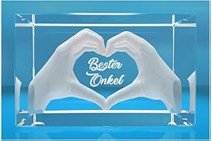 VIP-LASER 3D Glas Kristall mit Gravur I Herz aus zwei Händen I Text: Bester Onkel! I Das tolle Geschenk zum Geburtstag oder Weihnachten